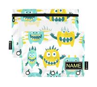 carino piccoli mostri verde giallo raccoglitore matita con finestra trasparente personalizzare astuccio in plastica con cerniera occhielli rinforzati 3 anelli astuccio scuola classe ufficio
