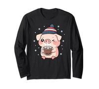 Carino Piggy Inverno Cioccolata Calda Fiocchi di Neve Maglia a Manica