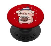 Carino Piggy Inverno Cioccolata Calda Fiocchi di neve PopSockets PopGrip Adesivo