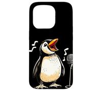 Carino Pinguino Canta con Karaoke Mic Costume Custodia per iPhone 15 Pro