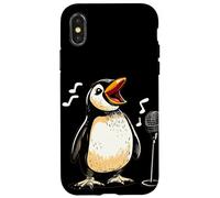 Carino Pinguino Canta con Karaoke Mic Costume Custodia per iPhone X/XS