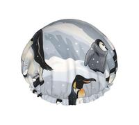 Carino pinguino e cucciolo in berretto da doccia impermeabile a doppio strato innevato, cappello con elastico riutilizzabile