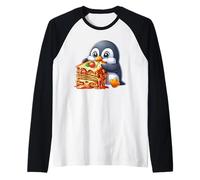 Carino Pinguino Mangiare Lasagne Cibo Italiano Maglia con Maniche Raglan