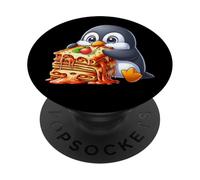 Carino Pinguino Mangiare Lasagne Cibo Italiano PopSockets PopGrip Adesivo