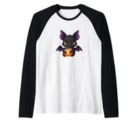 Carino Pipistrello Che abbraccia Zucca di Notte Maglia con Maniche Raglan