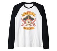 Carino Pirata Principessa Rosa Cranio Crossbones Pirate Crew Ragazze Maglia con Maniche Raglan