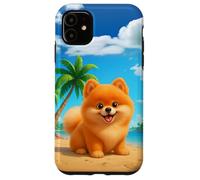 Carino Pomerania Cucciolo Cartone Cane Spiaggia Tropicale Custodia per iPhone 11