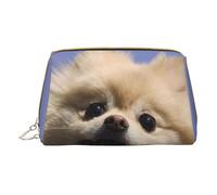 Carino Pomeranian Pelle Palmare Cerniera Trucco Bag Organizer Portafoglio Grande Capacità Viaggio Makeup Bag Articoli da toeletta, bianco, Taglia unica