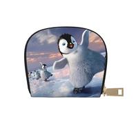 Carino Pomeranian piccolo porta carte con cerniera per donne/uomini, custodia in pelle PU porta carte di credito portafoglio, Pinguino felice, Taglia unica