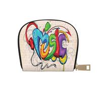 Carino Pomeranian piccolo porta carte con cerniera per donne/uomini, custodia in pelle PU porta carte di credito portafoglio, Stile musicale, Taglia unica