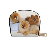 Carino Pomeranian piccolo porta carte con cerniera per donne/uomini, custodia in pelle PU porta carte di credito portafoglio, Carino Pomerania, Taglia unica