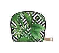 Carino Pomeranian piccolo porta carte con cerniera per donne/uomini, custodia in pelle PU porta carte di credito portafoglio, Foglie verdi di palma pianta tropicale, Taglia unica