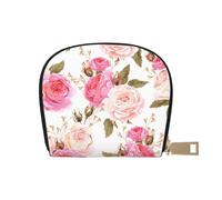 Carino Pomeranian piccolo porta carte con cerniera per donne/uomini, custodia in pelle PU porta carte di credito portafoglio, Fiore Floreale Rosa Rosa, Taglia unica