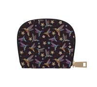 Carino Pomeranian piccolo porta carte con cerniera per donne/uomini, custodia in pelle PU porta carte di credito portafoglio, Fiore Colibrì Ricamo, Taglia unica