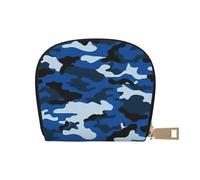 Carino Pomeranian piccolo porta carte con cerniera per donne/uomini, custodia in pelle PU porta carte di credito portafoglio, Blu mimetico, Taglia unica