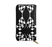 Carino Pomeranian Portafoglio Lungo In Pelle Palmare Delle Donne Portafoglio Per Carta Di Credito Contanti Monete Depos, Formula Bianca Nero A Scacchi Bandiere Pattern, Taglia unica