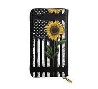 Carino Pomeranian Portafoglio Lungo In Pelle Palmare Delle Donne Portafoglio Per Carta Di Credito Contanti Monete Depos, Girasole e bandiera americana, Taglia unica