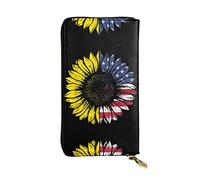 Carino Pomeranian Portafoglio Lungo In Pelle Palmare Delle Donne Portafoglio Per Carta Di Credito Contanti Monete Depos, Bandiera americana girasole, Taglia unica