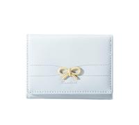 Carino portafoglio Coquette Bow Piccolo Portafoglio Tripiegato Estetico Bifold RFID Blocco Porta Carte In Pelle Mini Breve Portamonete con Finestra ID per Donne Ragazze Signore, Blu