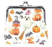 Carino portamonete in pelle con volpi fantasmi per Halloween per le donne carino fibbia bacio blocco cambio borsa portafoglio, Halloween Carino Volpi Fantasmi, classico