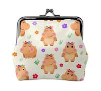 Carino Pu Leather Coin Purse Donna Piccolo Portamonete Con Bacio Chiusura Lock, Vintage Pouch, Simpatico fiore di ippopotamo, One Size, Cartoni