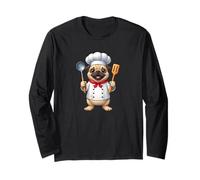 Carino Pug Chef Cooking Cartoon Design Maglia a Manica