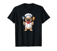 Carino Pug Chef Cooking Cartoon Design Maglietta