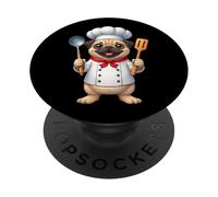 Carino Pug Chef Cooking Cartoon Design PopSockets PopGrip Adesivo