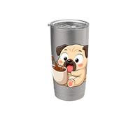 Carino Pug Coffee Lover Waking and Up Happily Bicchiere termico in acciaio inox doppia parete
