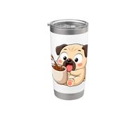 Carino Pug Coffee Lover Waking and Up Happily Bicchiere termico in acciaio inox doppia parete