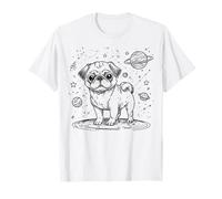 Carino Pug Dog in Space Planets Stars Cosmic Adventure Maglietta