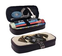 Carino Pug Dog Stampa Matita Astuccio In Pelle Astuccio Grande Capacità Penna Sacchetto Con Doppia Cerniera Per Ufficio, Nero , Taglia unica
