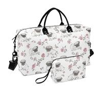 Carino Pug Dogs Bianco Grande Borsa Pernottamento Carry On Tote e Bagagli Sport Tote Borsa da Palestra con Borsa da toilette per Aereo Viaggio 2 Pezzi Set bolsos para viajar
