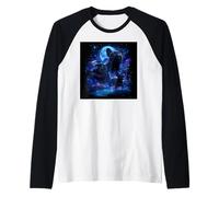 Carino Pug Ululando alla Luna 90s Style Moonlight Halloween Maglia con Maniche Raglan