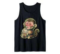 Carino Punch la Scimmia Giappone Bere caffè Ghi Canotta