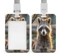 Carino Raccoon ID Badge Holder Clear Badge Protector con cordino staccabile Manica verticale in plastica rigida protegge carta d'identità di lavoro carte di credito per ufficio fabbrica