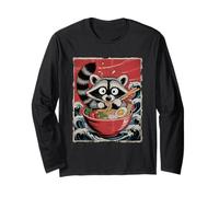 Carino Raccoon Mangiare Ramen Kawaii Anime Giapponese Art Maglia a Manica