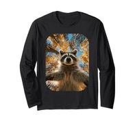 Carino Raccoon Selfie Foglie Autunno Selvaggio Estetica Animale Maglia a Manica