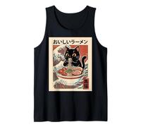 Carino Ramen Gatto Nero Onda Giapponese Anime Noodle Bowl Fun Canotta