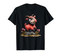 Carino Red Goat Cartoon Funny Farm Animal Character Maglietta