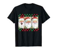 Carino Retro Babbo Natale Trio Facce Winking Ridere Divertimento Maglietta