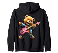 Carino Rock Bear Che Suona Musica Chitarra elettrica Rosa Felpa con Cappuccio