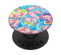 Carino Rosa Axolotl Kawaii Axolotls Pizza E Sushi Su Blu PopSockets PopGrip Adesivo
