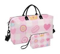 Carino Rosa Dolce Carattere Linee Decorative Viaggio Pernottamento Carry on Bag Gym Duffel Bag con Cinghia Regolabile per Trekking Pieghevole bulto de para Hombre