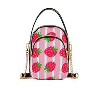 Carino rosso fragole strisce rosa borse a tracolla da donna borsa telefono catena tracolla borsa stampa floreale donna tote crossbody Satchel, 15 cm × 21,1 cm × 7,9 cm