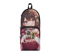 Carino Rosso Natale Anime Girl Nylon 3 Scomparti Grande Matita Sacchetto Multiuso ed Estetico Astuccio Per Teen Cancelleria per Ufficio