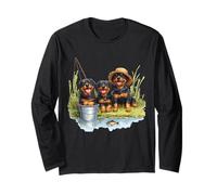 Carino Rottweiler Cani Pesca Stagno Lago Pesce Pescatori Cucciolo Maglia a Manica