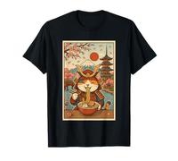 Carino Samurai Gatto Slurping Ramen sotto Monte Fuji e Sakura Maglietta