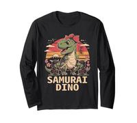 Carino Samurai Trex Kawaii Dino Chibi Dinosauro Giapponese Maglia a Manica