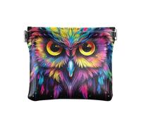 Carino San Valentino gatti cuore cambiamento borsa per le donne spremere portamonete sacchetto portamonete, Testa di gufo colorata su nero, Motivo: